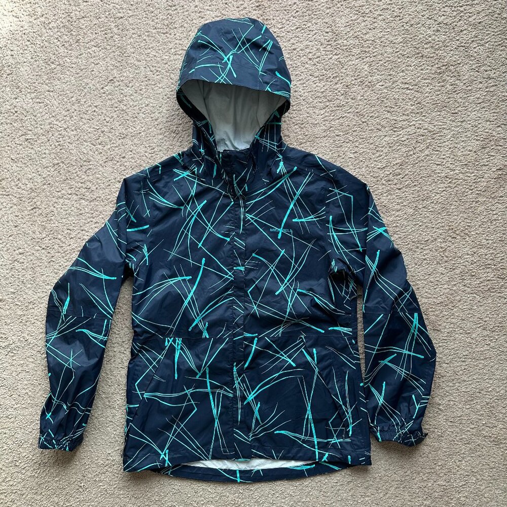 Merrell Jacket Mens Large Full Zip Rain Coat Waterproof Nylon Lightweight Blue